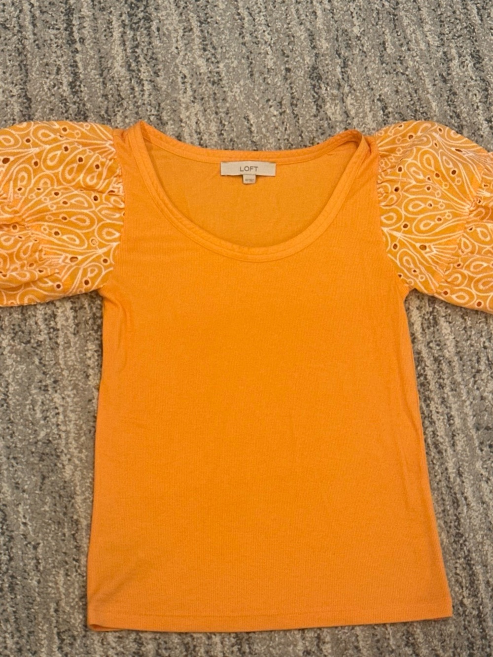 Loft orange top with paisley print sleeves Size XS